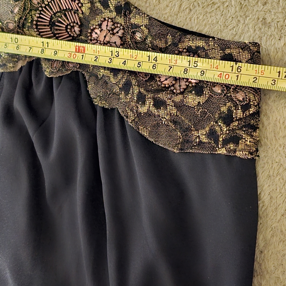Free People Black & Gold Sequin Embroidered Lace Halter Style Mini Dress XS - Picture 10 of 15